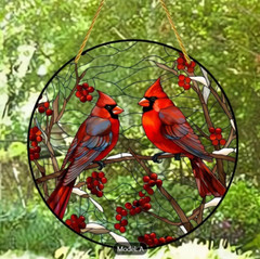 Cardinal Stained Vibrant Acrylic Hanging Ornament 8×8 Inch Art Decor for Window