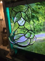 Vintage Leaded Clear Beveled Glass Mother And Child Suncatcher Large 12”