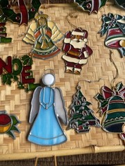 15 VTG Stained Glass Acrylic Suncatcher Butterfly Angels Santa Noel Bells Wreath