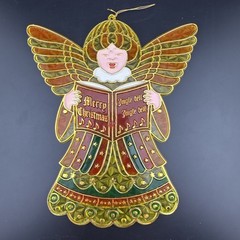 6- Vintage Christmas Stained Sun Catcher Hanging Decor Santa, Angel, Snowman