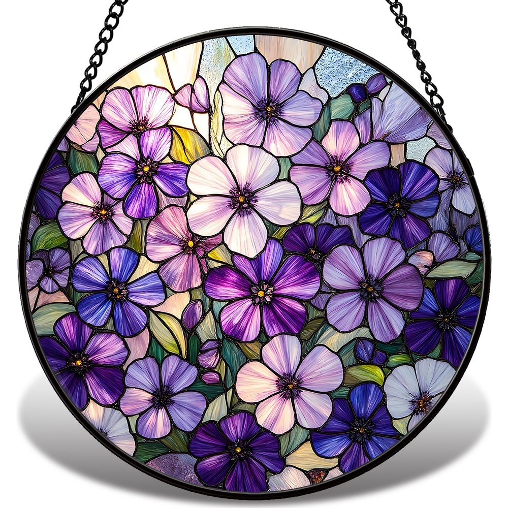 Violet Flowers Stained Glass Window Hanging Suncatcher Christmas Gift