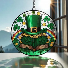 St Patrick’s Day Stained Glass Suncatcher Irish Shamrock Window Decor Gift