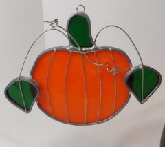 Vintage Stained Glass Pumpkin Sun Catcher Hand Made 5.5″x 4″