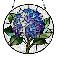 Blue White Hydrangea Flower Stained Glass Window Hanging, Cottagecore Hydrang…