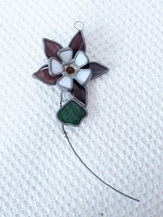 Stained Glass Flower Suncatcher Green Glass White Glass Purple Glass