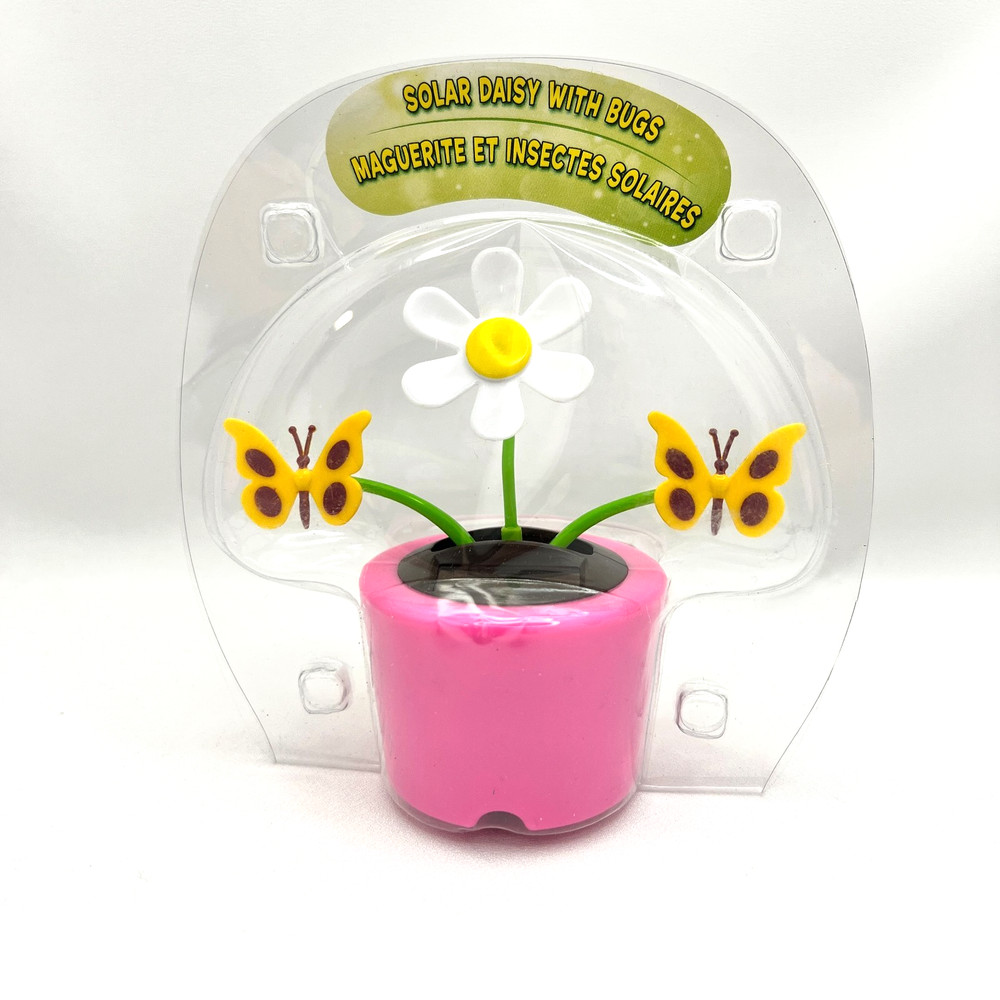 Solar Powered Dancing Daisy with Butterflies Pink Pot Bobblehead NIP