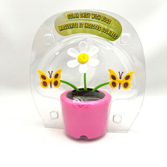 Solar Powered Dancing Daisy with Butterflies Pink Pot Bobblehead NIP