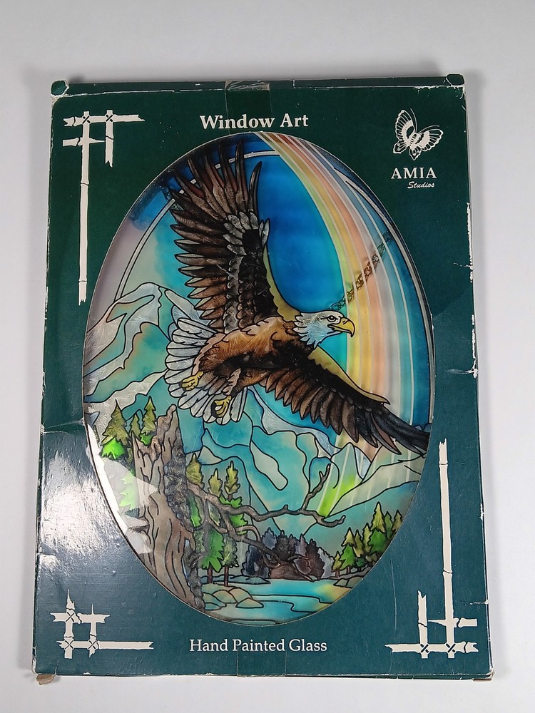 Vintage AMIA Colorful Glass Suncatcher Eagle 🦅 Rainbow 🌈 Window Art Colorado