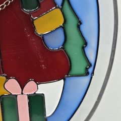 Stained Glass Sun Catcher Snowman Hanging Chain Winter Decor Art Glass 9″L 7″W