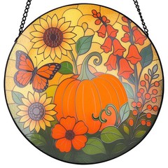 Pumpkin Suncatcher – Stained Glass Window Decor for Fall, Halloween Gift