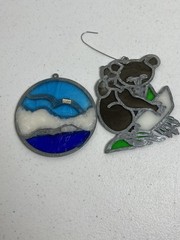 Lot of 2 Vintage Stained Glass Koala & Seagull Ocean READ Craft Needs TLC