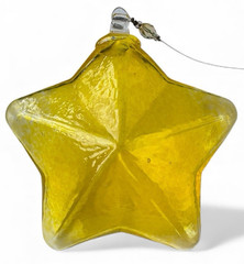 Vintage Art Glass Star Suncatcher Ornament Yellow Thick Hanging 3D Starfish