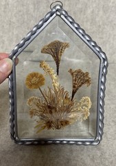Vintage Sun Catcher Pewter With Beveled Glass Dried Flowers Cottage Core
