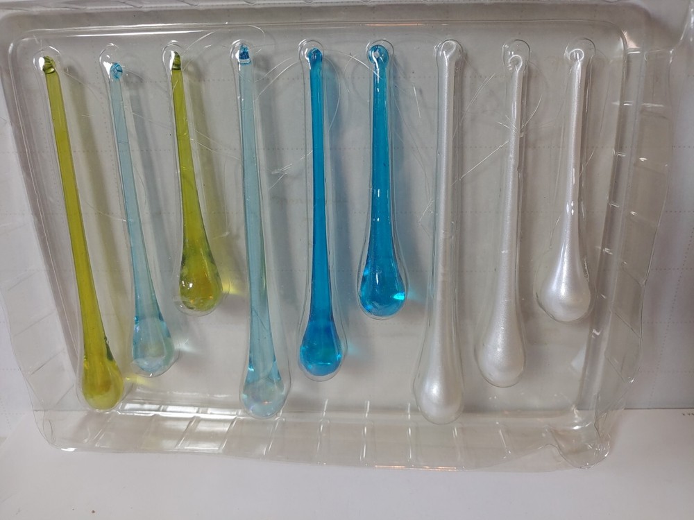9 Hand Blown Glass Teardrop Icicle Ornaments 6″ 5″ 4″ Green Blue Pearl