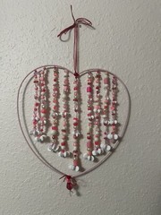 Pink & White Valentines Heart Beaded Suncatcher Wall art or Window Charm Decor