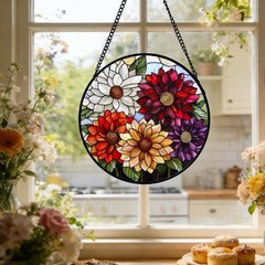 Stained Glass Window Hanging, Colorful Flowers Sun Catcher for Window Door Ho…