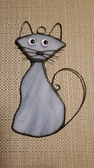 Stained Glass”Cat” sun catcher or ornament , 5.5x 3 Inch