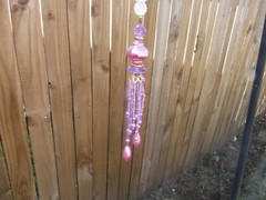 Handmade Suncatcher with Clear Crystals, Pink, Purple, & Red Glass Beads 19″