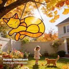 Orange Cat Stained Glass Suncatcher Decor for Window Hanging – Memorial Gifts…