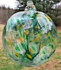 Hanging Glass Ball 6″ Diameter “Spring Tree” Witch Ball (1) 6WB38