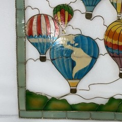 Painted Capiz Shell Hot Air Balloon Suncatcher Wall Hanging Vintage 19” X 10”