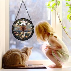 DASTOLL Stained Glass Window Hanging – Dragonfly Plant Suncatcher Ready to Ha…
