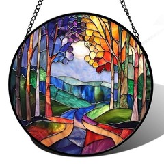 Abstract Stained Glass Suncatcher: Eye-Catching Forest Scene for Home Decoration
