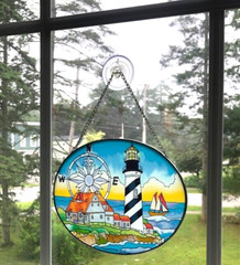 NEW Lighthouse Suncatcher Stained Glass style Ocean decor + Free Maine Keychain 