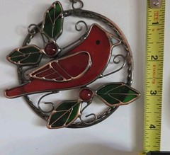 NEW Stained Glass Christmas Holiday Ornament Sun Catcher Cardinal & Candles
