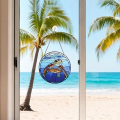 “Big Eyed Turtle Stained Glass Suncatcher for Home Garden Decor, 7.8 in”