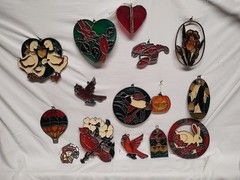 Clored Glass Sun Catchers Acrylic Hanging Birds Religious Floral lot of 15