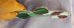 White & red candy cane Stained Glass Suncatcher Authentic Handmade w/ green bow