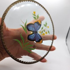 Cottagecore Glass Sun Catcher Butterfly/Flower Transferware Design 6-1/8″