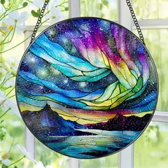 8Inch Aurora Borealis Suncatcher Stained Glass Window Decor Gift for All