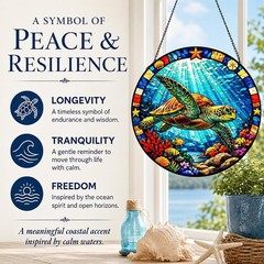 Symbolic Round Sea Turtle Suncatcher – 7.87″ Stained Glass Indoor Decor