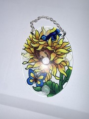 Stained Glass Hand Painted Floral Butterfly Bird Hanging Sun Catcher VTG