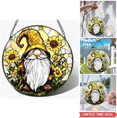Stained Glass Suncatcher 8 Inch Sunflower Gnome Window Hanging Ornament Garden