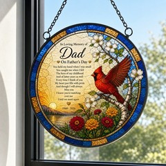 Father Memorial Suncatcher, Personalized Dad Memorial Gift, Cardinal Stained Gla