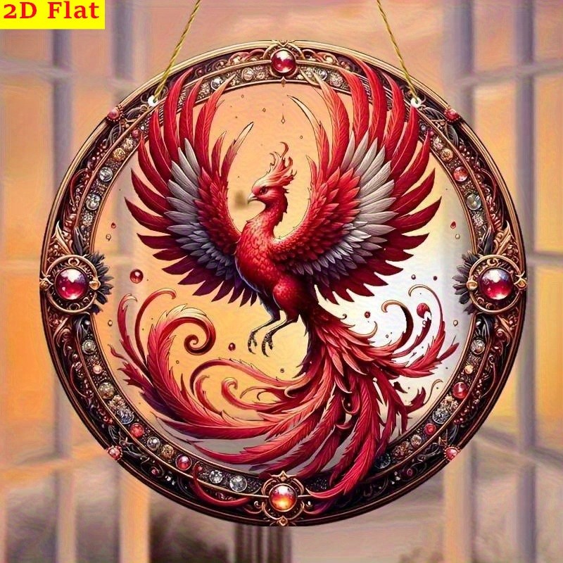Acrylic Sun Catcher Red Phoenix Hanging Decor Gift for Mythology Enthusiasts