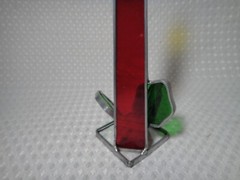 Stained Glass Christmas Candle Holly Leaves 8” Tabletop Window Decor