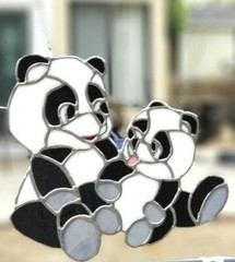 Stained Glass Sun catcher Handmade USA PANDA AND BABY 11 X 11