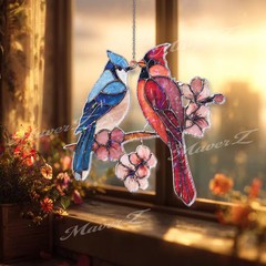 Cardinal Blue Jay Suncatcher Acrylic Window Decor Bird