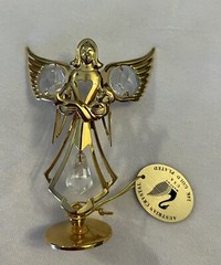 AUSTRIAN CRYSTAL DELIGHT ANGEL WITH BABY SUN CATCHER 24k GOLD PLATED NEW Accen