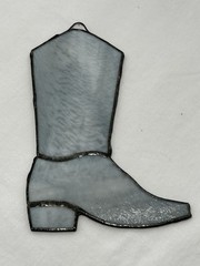 Vintage Stained Glass Boot White Opaque Stained Glass 7 1/2” Sun Catcher