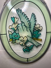 Suncatcher Hand Painted Blue Bird And Flowers Oval Boarder