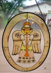 Stained Glass Christmas Angle With Trumpet 6×9 Inches