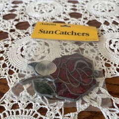 Autom Sun Catcher Stained Glass Vintage NOS Red Rose 🌹 Taiwan 80s Window Decor