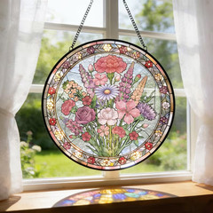 Wildflower Stained Glass Suncatcher Floral Bouquet Window Hanging Decor