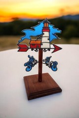 Stained Glass Moveable Lighthouse Weathervane Vtg Handmade Nautical Americana