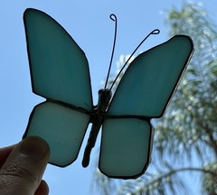 Vintage Leaded Stained Glass Butterfly Suncatcher Window